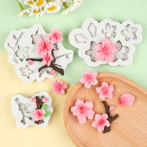 3-piece cherry blossom silicone mold set for fondant, chocolate and soap cake decoration