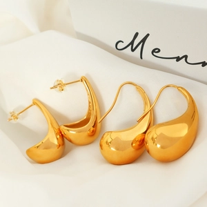 Elegant Minimalist 18K Gold Plated Titanium Steel Drop Earrings For Women Geometric Water Drop Ear Hook Fashion Jewelry