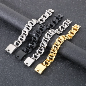 Men's retro stainless steel Cuban chain bracelet in gold, silver, matte, and black finishes