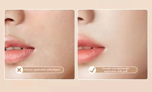 Confronto piumino trucco: finitura impeccabile e sottile contro trucco a dita irregolare