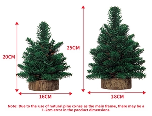 Size chart showing 20cm and 25cm heights for mini artificial Christmas tree table decor