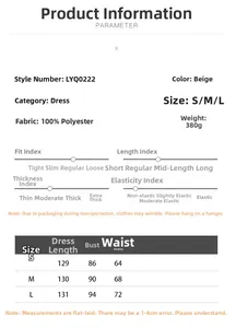 Size chart showing S-L measurements for the beige floral high waist maxi dress