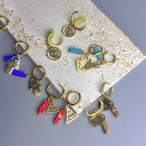 Stainless Steel Evil Eye Hoop Earrings With Colorful Stone Pendants Bohemian Hamsa Hand Geometric Drop Jewelry For Women