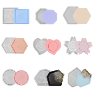 Silicone Coaster Mold For DIY Resin Epoxy Casting Geometric Shape Round Square Hexagonal Heart Jewelry Tray Making Tools