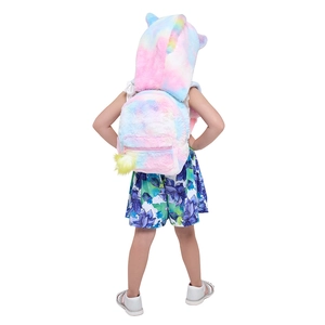 Plüsch Einhorn-Rucksack für Kinder mit buntem Batik-Design und Einhorn-Kapuze