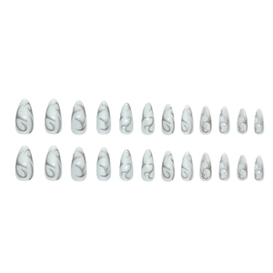 24pcs silver-grey cat eye almond press on nails with marble smoke texture finish