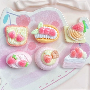 6-piece set of kawaii strawberry resin charms including donuts cakes and toasts