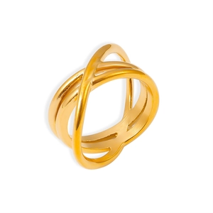 French minimalist 18k gold plated stainless steel interwoven hollow cross ring for women
