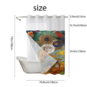 Detailed size chart for waffle shower curtain with bird print and waterproof fabric