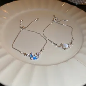 Set di bracciali in argento con cuore e luna con zirconi e pietra occhio di gatto