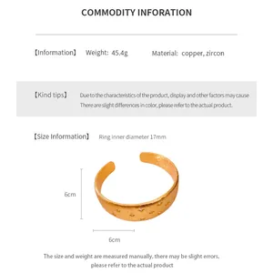 Detailed size specifications for 18k gold plated star zircon open bangle bracelet