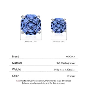 Orecchini a lobo in argento 925 con pietre blu tanzanite taglio a rosa