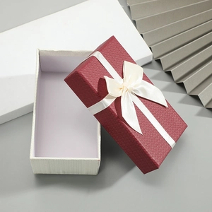 Elegant burgundy rectangular bow tie gift box for lipstick and perfume packaging
