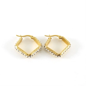 Elegant gold square hoop earrings with clear crystals for a minimalist stylish look