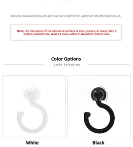 Strong adhesive ceiling hooks for home kitchen in white and black plastic options