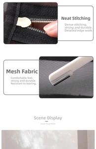 Detail of reinforced edging and durable fine mesh texture of the portable makeup bag