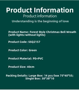 Detailed specifications of 40cm green forest style Christmas wreath in PE and PVC material