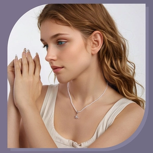 Exquisite S925 Sterlingsilber Schneeflocke Halskette mit weißer Perlenkette für Damen