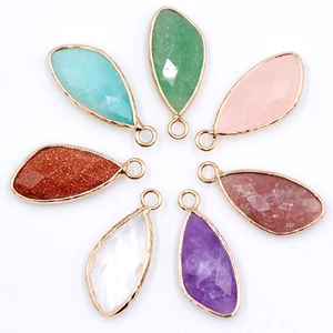 Faceted Teardrop Gemstone Charms Natural Crystal Gold Edged Pendants For DIY Jewelry Making Necklaces Earrings