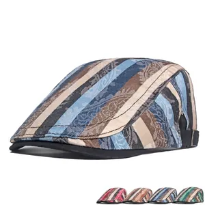 Retro Flat Cap Cotton Jacquard Striped Paisley Ethnic Peaked Hat For Unisex Adjustable Outdoor Sun Protection Ivy Cap