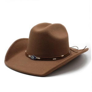Brauner Western-Cowboyhut aus Wollfilz mit Hamsa-Hand und Evil Eye Verzierung