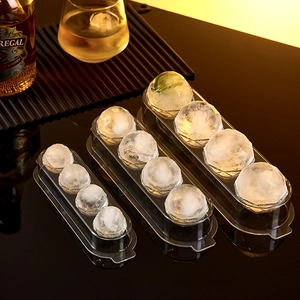 Reusable transparent round ice ball mold set with diamond texture and handle