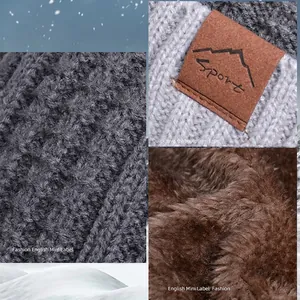 Winter knit beanie and neck warmer set for men with thick fleece lining and sport patch