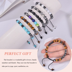 Adjustable 8mm colorful stone beaded bracelets for yoga and meditation gift set