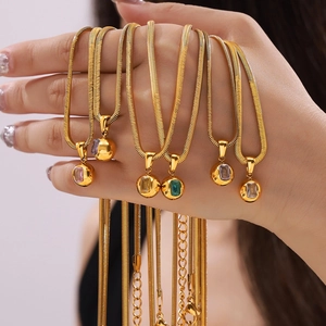 18k gold plated titanium necklace with colorful zircon pendant and snake chain for women