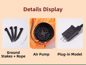 Detail set of inflatable Santa accessories with ground stakes, ropes, blower and US power adapter