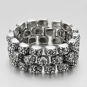 Men Bracelet 316L Stainless Steel Vintage Silver Color Wide Heavy Weight Celtic Weave Floral Carving Hip Hop Punk Biker