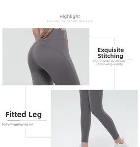 Detailansicht der verstärkten Vier-Nadel-Sechs-Faden-Nähte an der hohen Yogahose