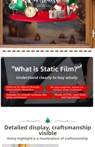 Vista dettagliata degli adesivi natalizi statici in PVC con trama trasparente senza colla