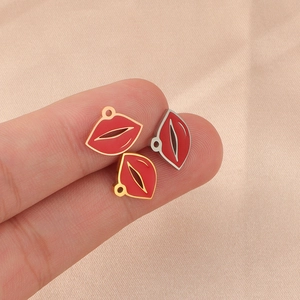 Red enamel lip charms in gold and silver finish for DIY jewelry necklaces and bracelets