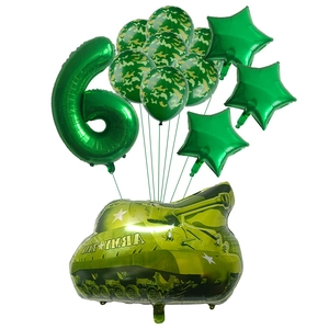 Military camo tank balloon set for boy 6th birthday party decoration with green number 6