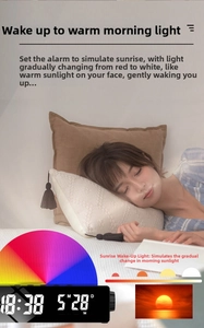 LED sunrise alarm clock detail showing gradual light simulation and sleep mode features