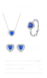 925 silver jewelry set with heart-shaped opal pendants and tiny cubic zirconia accents
