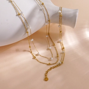 Layered Stainless Steel Necklace And Bracelet White Shell Bead Minimalist Luxury Jewelry Women