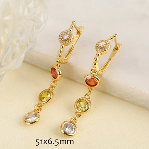 Gold-plated bohemian dangle earrings with colorful zircon tassels, length 51mm