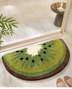 Dettaglio della consistenza felpata di un tappetino da bagno kiwi a semicerchio in casa