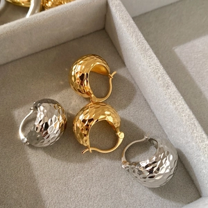 Boucles D'oreilles Créoles Semi-circulaires Cuivre Texture Martellée Rétro Minimaliste Géométrique Bijoux Femmes