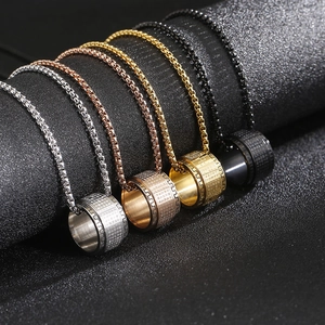 Rotating stainless steel Buddhist sutra ring pendant necklace for men in four colors