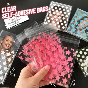 Detail view of transparent self-adhesive sleeves with star and dot patterns for photocards