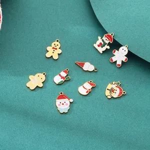 Breloques De Noël En Acier Inoxydable Émail Bonhomme De Neige Pain Épice Père Noël Accessoires Création Bijoux DIY