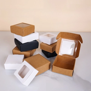 Square Packaging Boxes With Clear Window Kraft Paper Cardboard Foldable Gift Box For Handmade Soap Craft Storage
