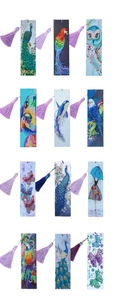 Set van 12 DIY diamant schilderij boekenleggers met kleurrijke kwastjes in een nette matrix