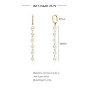 Detail specifications of 925 sterling silver chain earrings with hanging oval pearls