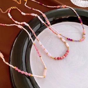 Natural Stone Beaded Necklace Vintage Luxury Seed Bead Clavicle Chain Ethnic Style Handmade Jewelry For Women