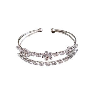Bracelet jonc double couche élégant avec fleurs en zircon dans un style minimaliste
