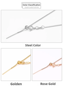 Adjustable stainless steel box chains with sliding bead in steel, gold, and rose gold